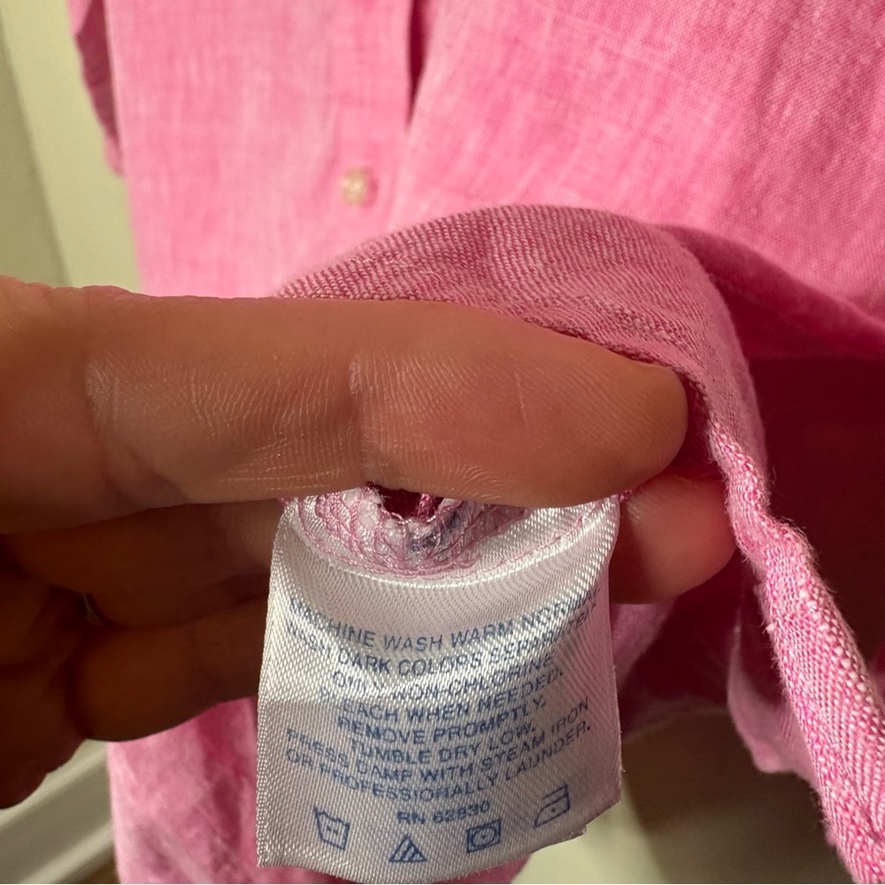 Lands' End Pink Button-Down Linen Shirt Size 8 - Picture 5 of 7